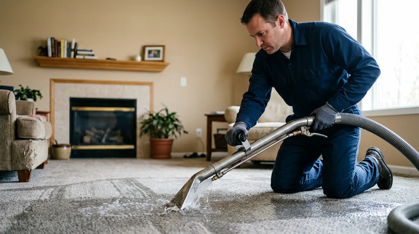 Water damage restoration technician working near Sharpsburg, KY